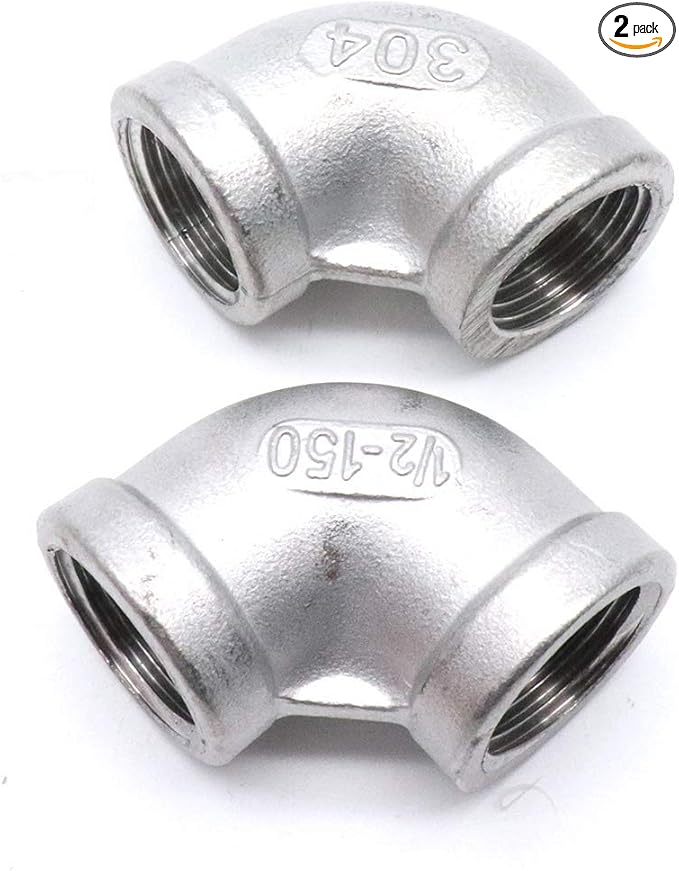 2Pcs 304 Stainless Steel 90 Degree Elbow 1/2" NPT Female x 1/2" NPT Female Threaded Pipe Fitting