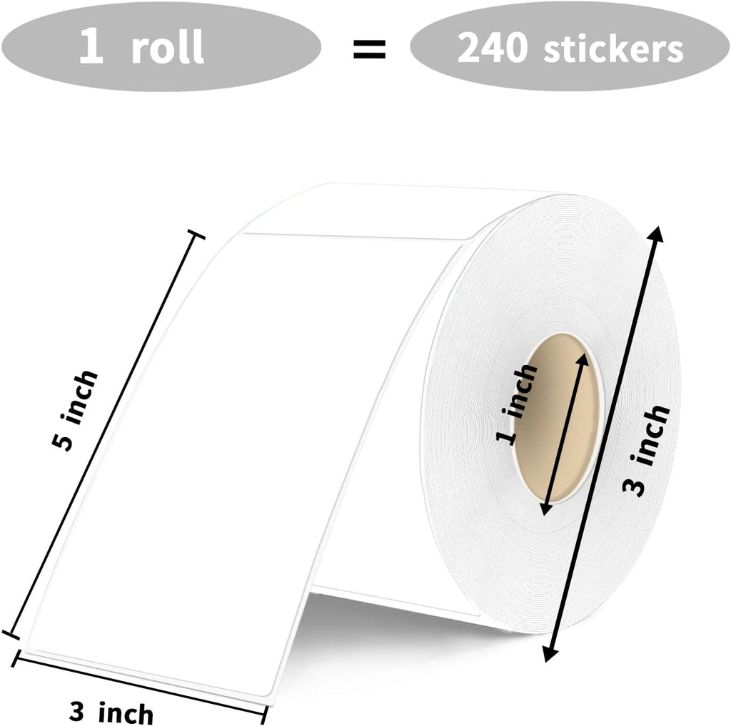 3×5 Inch White Removable Thermal Labels,Waterproof Thermal Label,240 Sheets per Roll with Perforated Lines