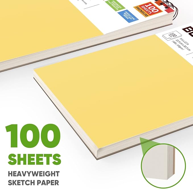 College Graduation Gifts, Halloween Christmas Gifts, Nursing Student Essentials, Teacher Appreciation Gifts, Soucolor 9" x 12" Yellow Sketch Book, 1-Pack 100 Sheets Spiral Bound Drawing Paper