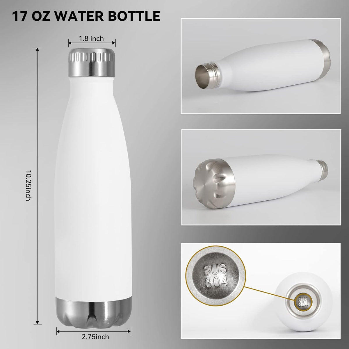 VEGOND 17oz Stainless Steel Water Bottles Bulk, Reusable Metal Sports Bottle Keeps Drink Hot and Cold, BPA Free Double Wall Vacuum Insulated Cola Shape Bottles for Camping, Gym, 4 Pack