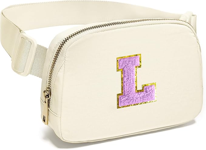 Gitus Gifts for 8 9 10 11 12 Year Old Girls Belt Bag Fanny Pack Crossbody Bags with Initial Letter Patch Cute Stuff Birthday Gifts for Teen Girls Women Personalized Trend Stuff (Ivory-L)