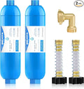 BELVITA RV Inline Water Filter with Solid Brass 90 Degree Hose Elbow, Eliminates Stress and Strain On RV Water Intake Hose Fittings(2 Pack)
