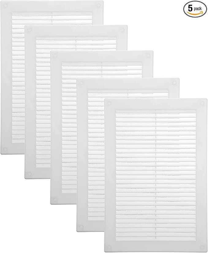 Vent Systems 6" x 10" Inch (Opening Dimensions) - Pack of 5 - Plastic White Soffit Vent Cover - Flat Rectangular Air Vent Grille - Air Vent Deflector - HVAC 8" x 12" Inch (Overall Dimensions)