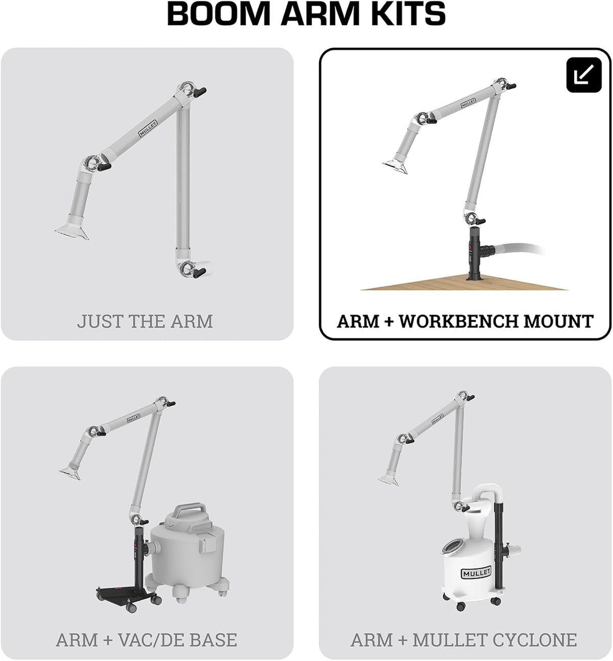 Mullet ThirdHand Dust Collection Boom Arm (Boom Arm + Workbench Mount)