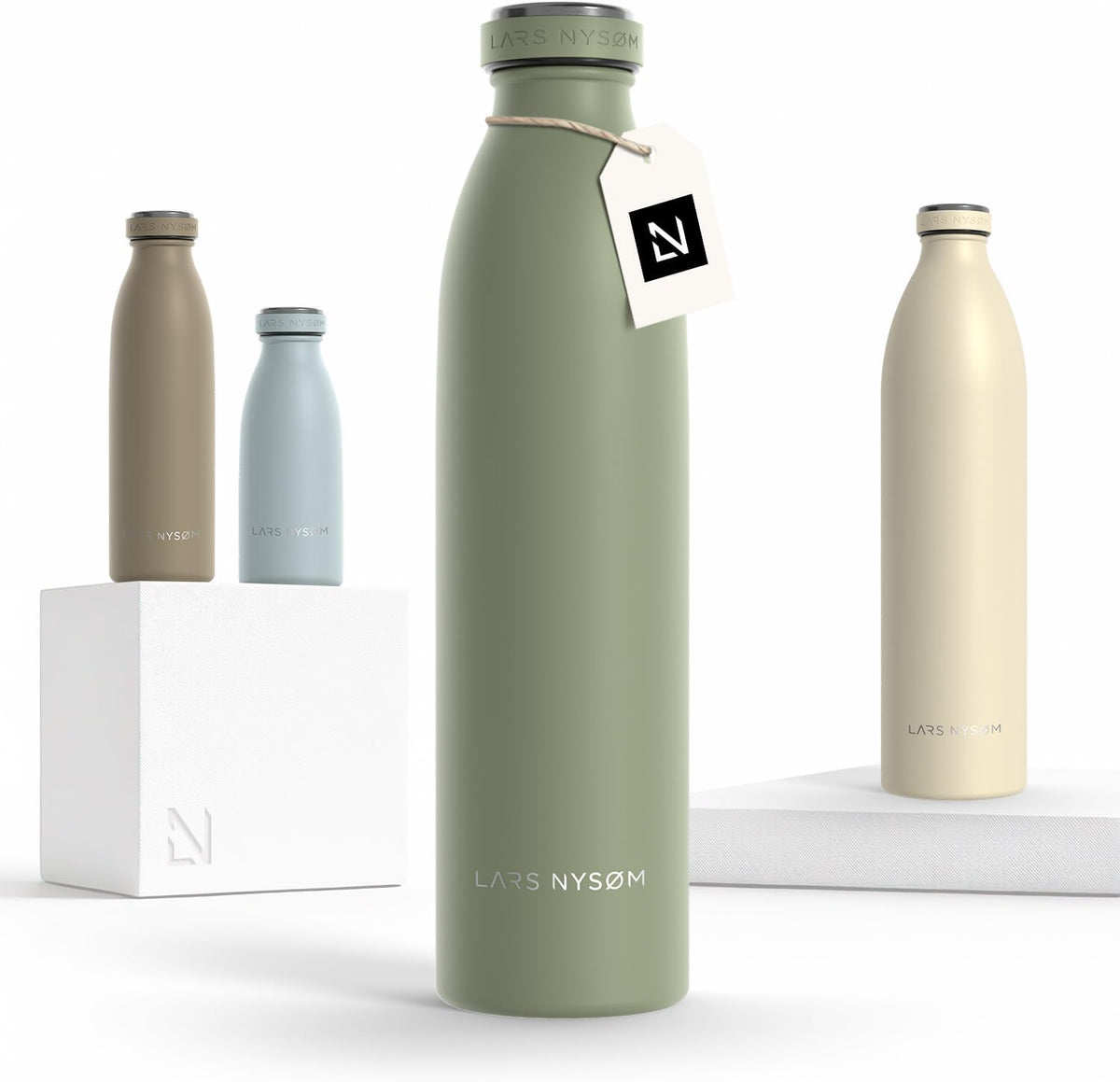 LARS NYSØM Stainless Steel Insulated Water Bottle 12oz 17oz 25oz 34oz 51oz | Insulated Thermo Flask for Hot and Cold Beverages | Leakproof Drinking Bottle (Sage Green, 25.4oz)