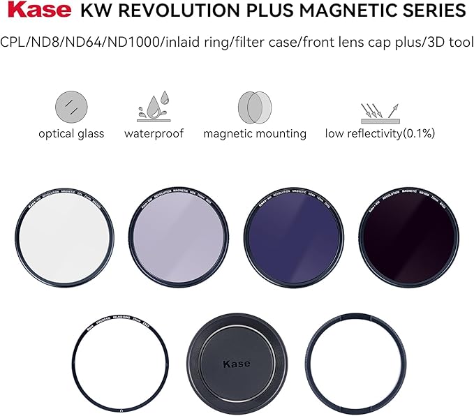 Kase 77mm KW Revolution Plus Master Kit, Includes CPL, ND8/64/1000, Inlaid Ring, Front Lens Cap, Filter Bag, 3D Tool, Suitable for Long-Exposure Landscape Video Shooting