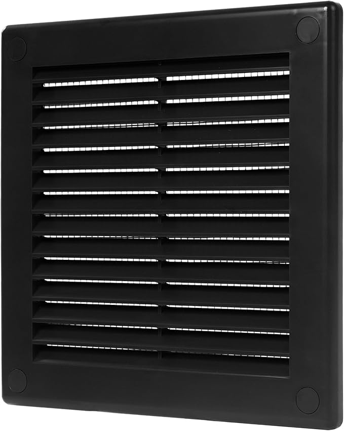 Repa Market 6 x 6 Inch (Outer) Black Square Air Vent Cover - Plastic Fresh Air Intake Vent - AC Cover with Nylon Mesh Screen, Wall, Ceiling HVAC Return Air Register, Modern Soffit Vents