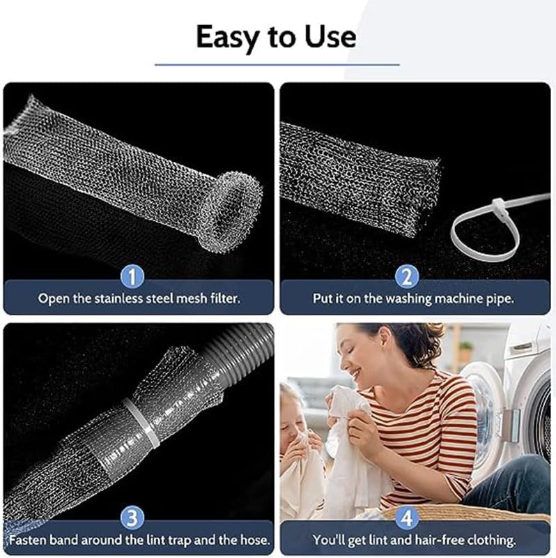 Stainless Steel Lint Traps for Washing Machine Drain Hose – Mesh Filter with Cable Ties for Laundry Sink and Drain Protection(12)