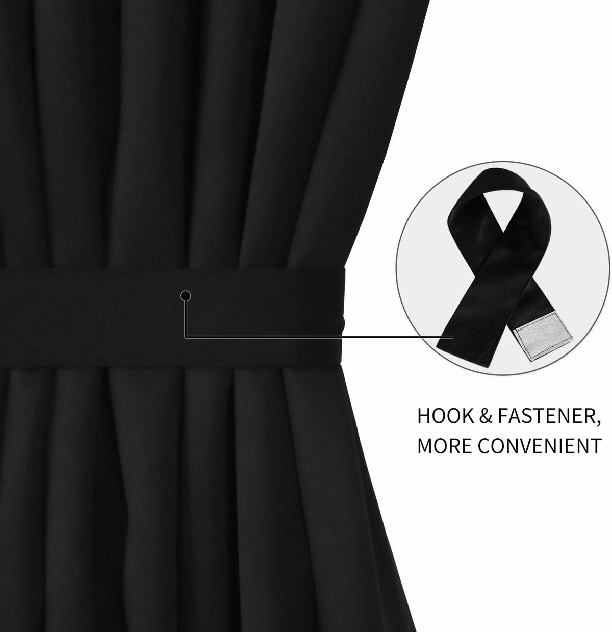 DWCN French Door Curtains – Rod Pocket Thermal Blackout Curtain for Doors with Glass Window, Kitchen and Patio Doors for Privacy, 23 X 72 Inches Long, 1 Curtain Panel with Tieback, Black