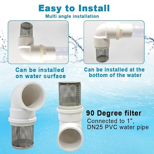 Cotonlake1 inch Stainless Steel Filter Cover Connected to 90 degree elbow 1" /DN25 PVC Water Pipe, Suction Strainers Used to Remove Debris and Reduce Solid Entry (1pcs)