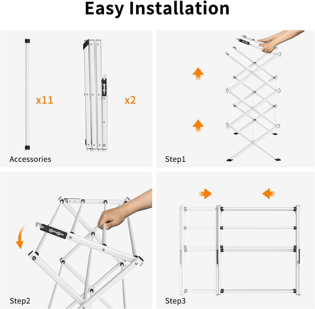 3 Tier Clothes Drying Rack,Foldable & Portable Clothing Drying Rack,Space-Saving Design, Indoor & Outdoor Laundry Rack for Drying Clothes,Metal Dryer Rack-White+Black