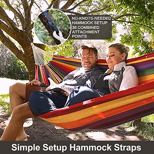 CHULIM Brazilian Double Hammock with Tree Straps,Extra Large 94x63IN,2 Persons Hammock for Backyard Patio Outdoor and Indoor,450lbs Weight Capacity,Soft Woven Cotton Fabric - Blue Stripe - color: Blue White Stripe