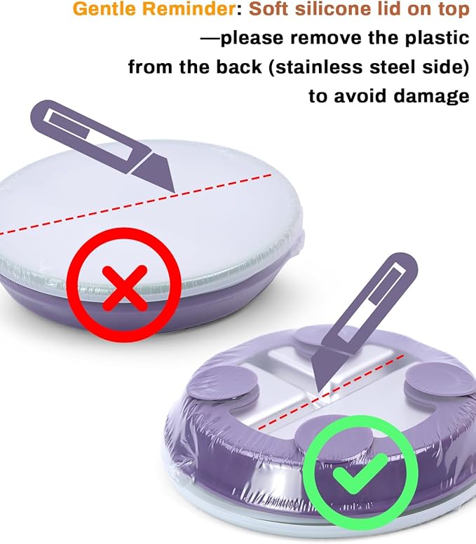 Stainless Steel Toddler Suction Plate with Lid, Deeper 9" Divided Plates with Removable Silicone Sleeves for Kids, Non Toxic & BPA Free | Unbreakable Baby Snack Dishes Set of 2, Pink & Lilac