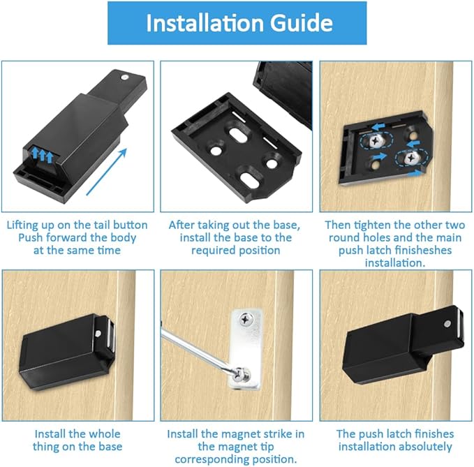 Heavy Duty Push to Open Door Latch, 2 Pack Black Magnetic Push Latches, Hidden Push Touch Latch Hardware for Push to Open Cabinet, Magnetic Door Catch for Cabinet Drawer Wardrobe Kitchen Door
