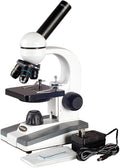 AmScope M148 Compound Monocular Microscope, WF10x Eyepiece, 40x-400x Magnification, LED Illumination, Brightfield, Single-Lens Condenser, Plain Stage, 110V or Battery-Powered, White