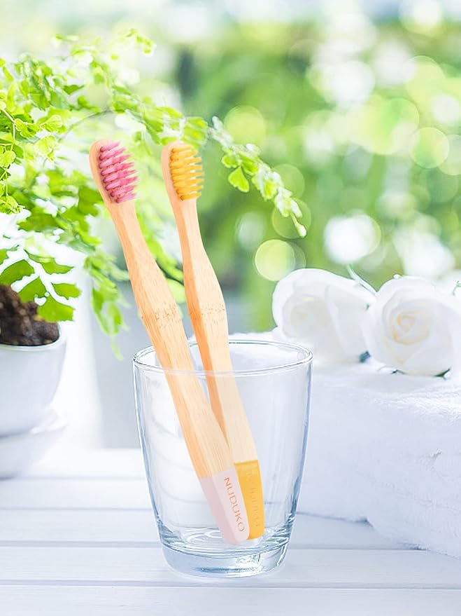 Bamboo Kids Toothbrushes (6 Pack) - Soft Bristle Organic Compostable BPA Free Toothbrush for Kids Toddler Baby Tooth Brush, Eco Friendly Natural Biodegradable Wooden Toothbrush