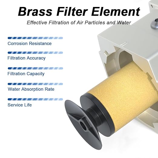 AIRZOE 1/2" NPT Air Filter Regulator Combo Piggyback,5 Micron Brass Element, Semi-Auto Drain,Air Pressure Regulator AW4000-04,0-145 psi Gauge