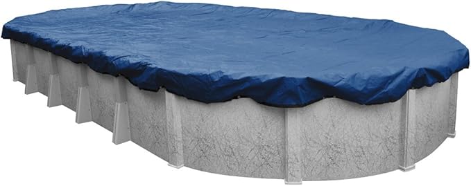 Pool Mate 21 x 41 ft Industrial Blue Winter Oval Pool Cover for Above Ground Pools, 4 ft Overlap (25 x 45 ft Cover Size), Solid 14 x 12 Scrim, 4.5 oz/yd2, 20-Year Warranty, Style: 202141-4PMA