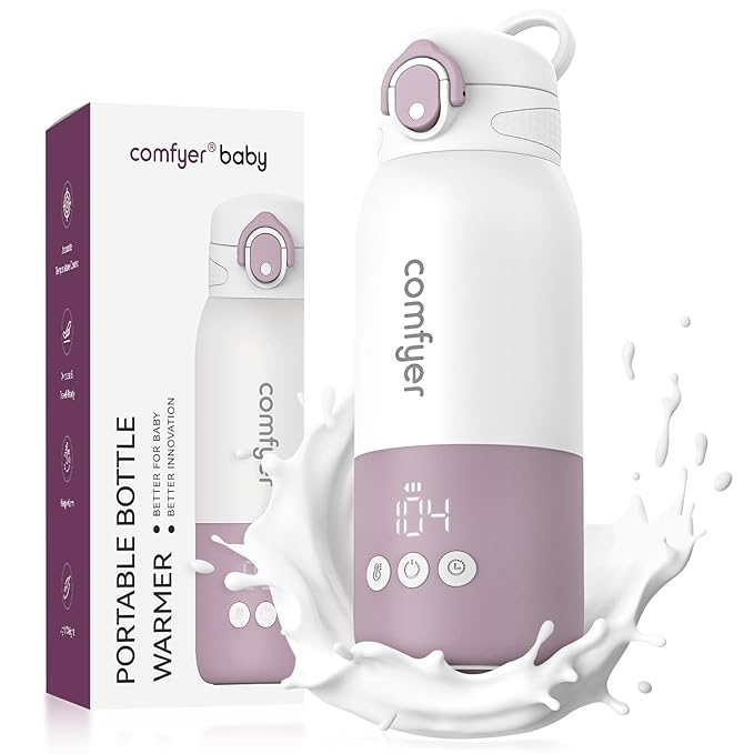 Portable Baby Bottle Warmer for Travel, Portable Milk Warmer with Fast Heating & Long Battery Life, Instant Breast Milk, Formula/Water Warmer with 12 Ounces Big Capacity, Baby Flask for Vehicle