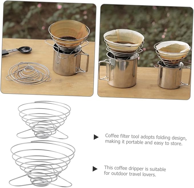 Zerodeko 2pcs Coffee Filters Compatible Stainless Steel Dripper Camping Dripper Filter Cup for Easy Extraction