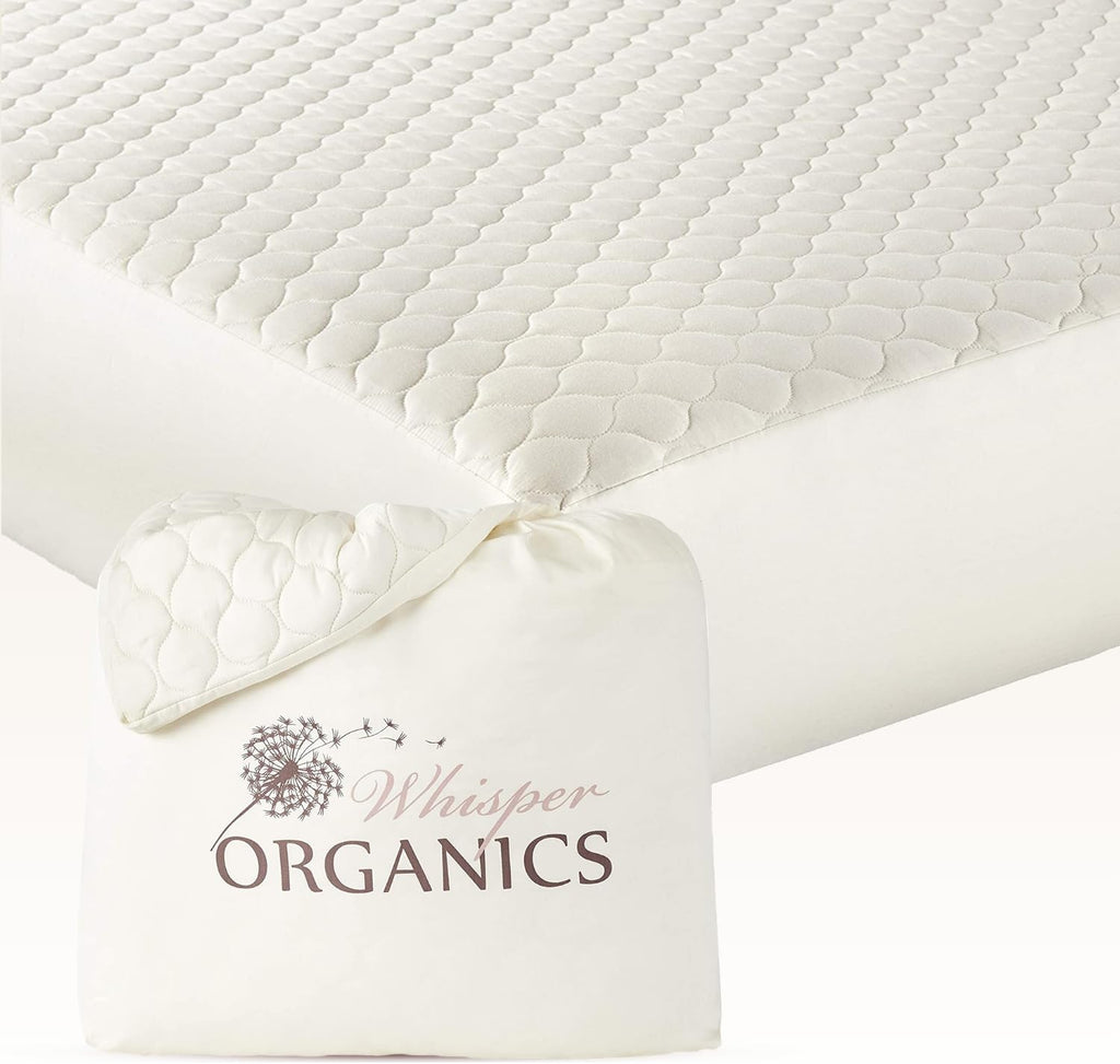 100% Cotton Organic Mattress Pad - Breathable & Cooling Mattress Protector Twin XL Size - Premium 300GSM Quilted and Noiseless Machine Washable Organic Cotton Mattress Protector (Ivory, Twin XL)