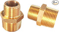 2pcs 3/4" NPT x 1/2" NPT Brass Nipple, 3/4 to 1/2 Adapter Fitting Reducing Solid Hex Nipple, Brass 3/4 Male to 3/2 Male Reducer Pipe Fittings for Extending and Connecting Pipes