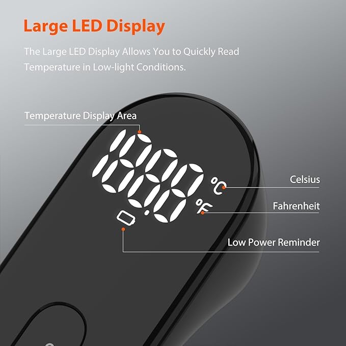 iHealth No-Touch Digital Forehead Thermometer for Adults, Babies, Kids - FSA HSA Eligible, 3 Ultra-Sensitive Sensors, Quiet Vibration Feedback, Large LED Digits, Easy to Use for Home, PT3 Black