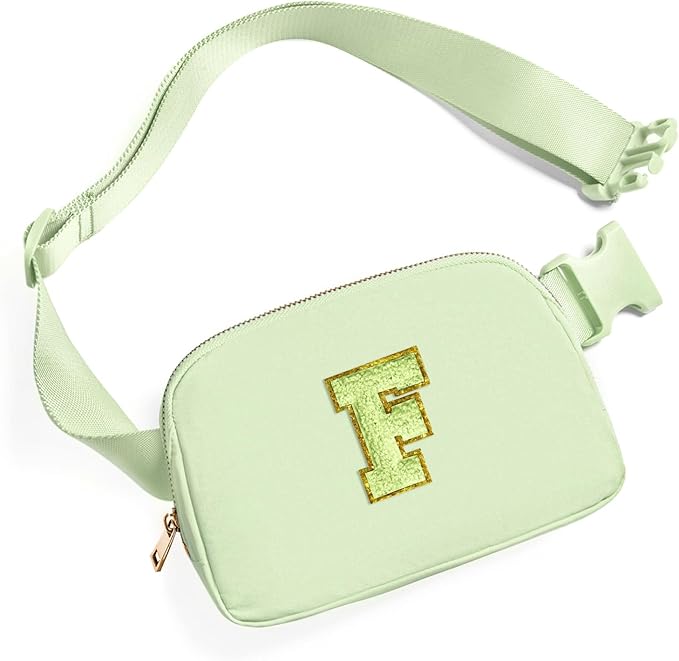 Gitus Gifts for 8 9 10 11 12 Year Old Girls Belt Bag Fanny Pack Crossbody Bags with Initial Letter Patch Cute Stuff Birthday Gifts for Teen Girls Women Personalized Trend Stuff (Light Green-F)