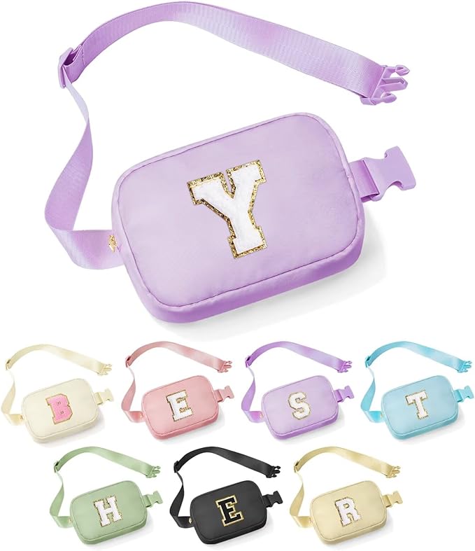 YOOLIFE Birthday Gifts for 4 5 6 7 8 9 10 11 12 13 14 Year Old Girls - Initial Fanny Pack Belt Bag Purse for Girls Teens Daughter Sister Niece, Personalized Trendy Stuff for Teen Girl Kids | Purple Y