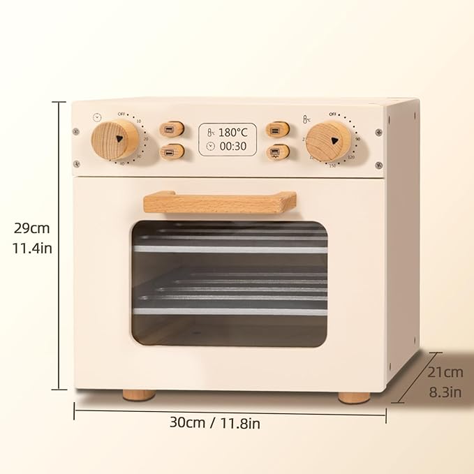 OOOK Wooden Kids Oven, Pretend Play Oven for Toddlers with DIY Stickers, Kitchen Play Set Accessories with Push-Pull Baking Tray. Ideal Choice for Boys and Girls Aged 3+