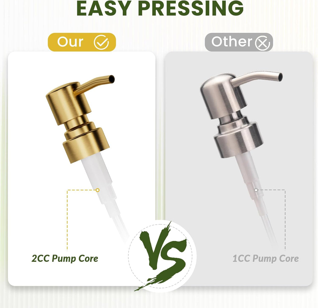 AmazerBath Soap Dispenser, 2 Pack Glass Soap Dispenser with Pump Stainless Steel, 17 Oz Clear Gold Hand Soap Dispensers for Bathroom and Kitchen