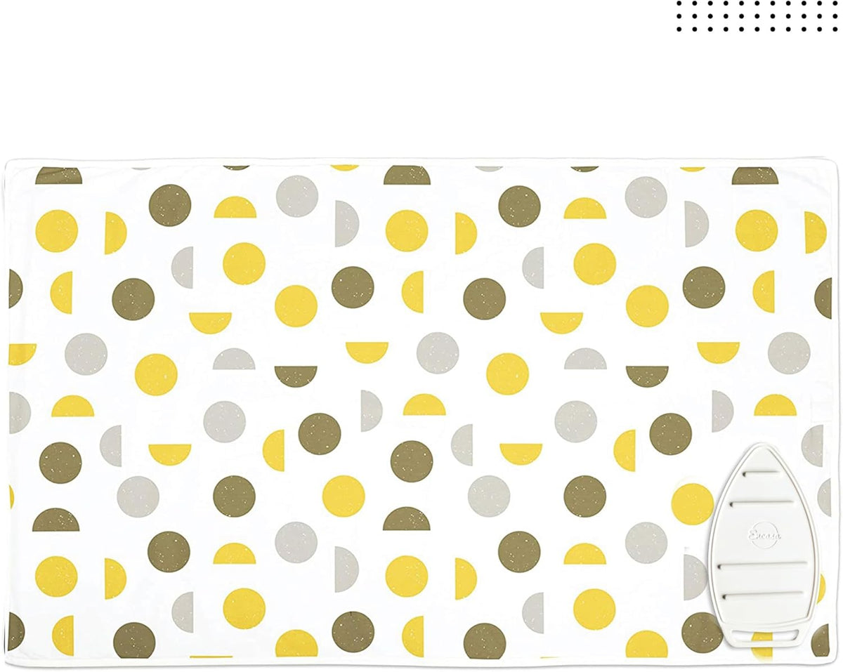 Encasa XO Ironing Mat/Pad (Large 48"x28") with 3mm Padding & Silicone Iron Rest for Steam Pressing on Tabletop or Bed - Heat Resistant, Portable, Quilting & Travel Blanket - Yellow Moon