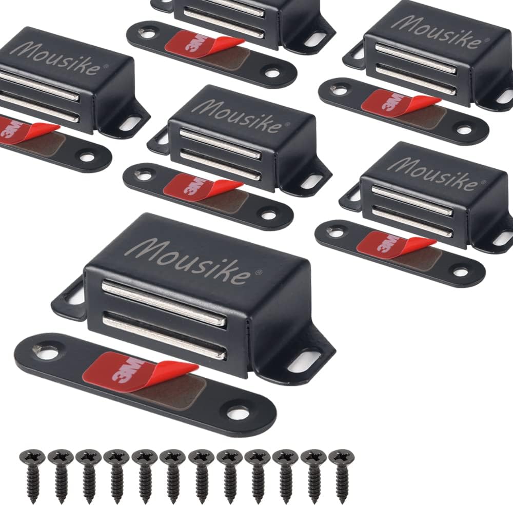Mousike Cabinet Magnets 30lb Black Door Magnets with Strong Magnetic for Kitchen Cupboard Wardrobe Closet Cabinet Door Drawer Latch 6 Pack