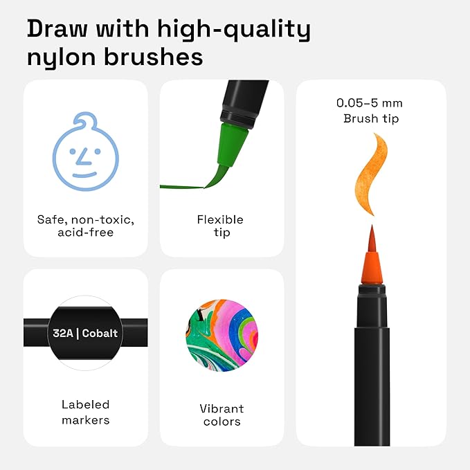 ARTISTRO 12 Watercolor Markers with Flexible Paint Brush Pens for Pros & Beginners - Consistent, Smooth, Bright, Washable, Non-Toxic, Ideal for Coloring, Calligraphy, & Manga