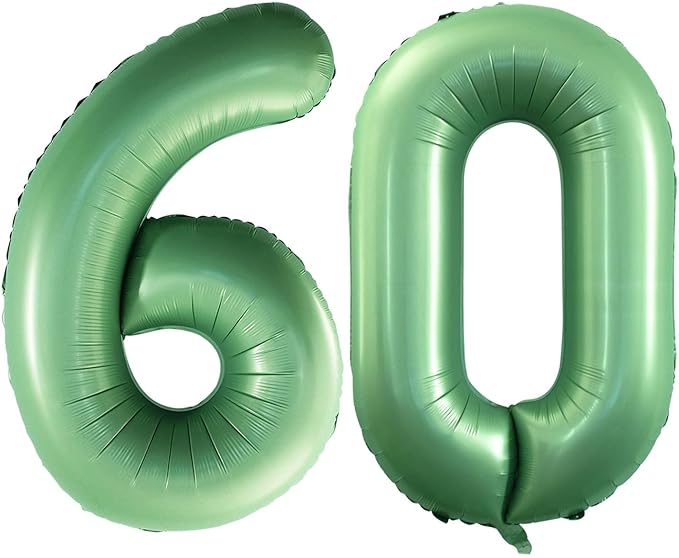 GOER Number 60 Balloons for 60th Birthday Party Decorations,42 Inch Jumbo Foil Helium Balloons for 60th Anniversary (Sage Green)