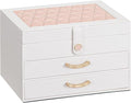 White Jewelry Box Organizer: Home Decor for Women - 2-Drawer Holder for Valentine’s Day Birthday Christmas White Pink