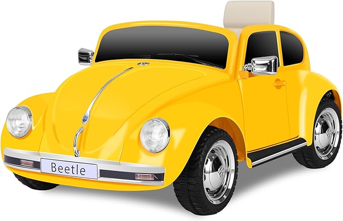 12V Kids Electric Car, Power Wheels with Remote Control, Ride on Car Toys with LED Light, 3 Speeds, Music, Yellow