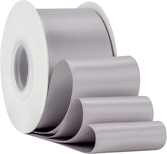 HUIHUANG Dusty Purple Ribbon 2 inch Wide Double-Faced Pastel Lilac Satin Silk Ribbon for Flower Bouquet Wrap, Gift Wrapping,Wedding Decor, Home Decor, Crafts and Bows Making- 25 Yards/Roll