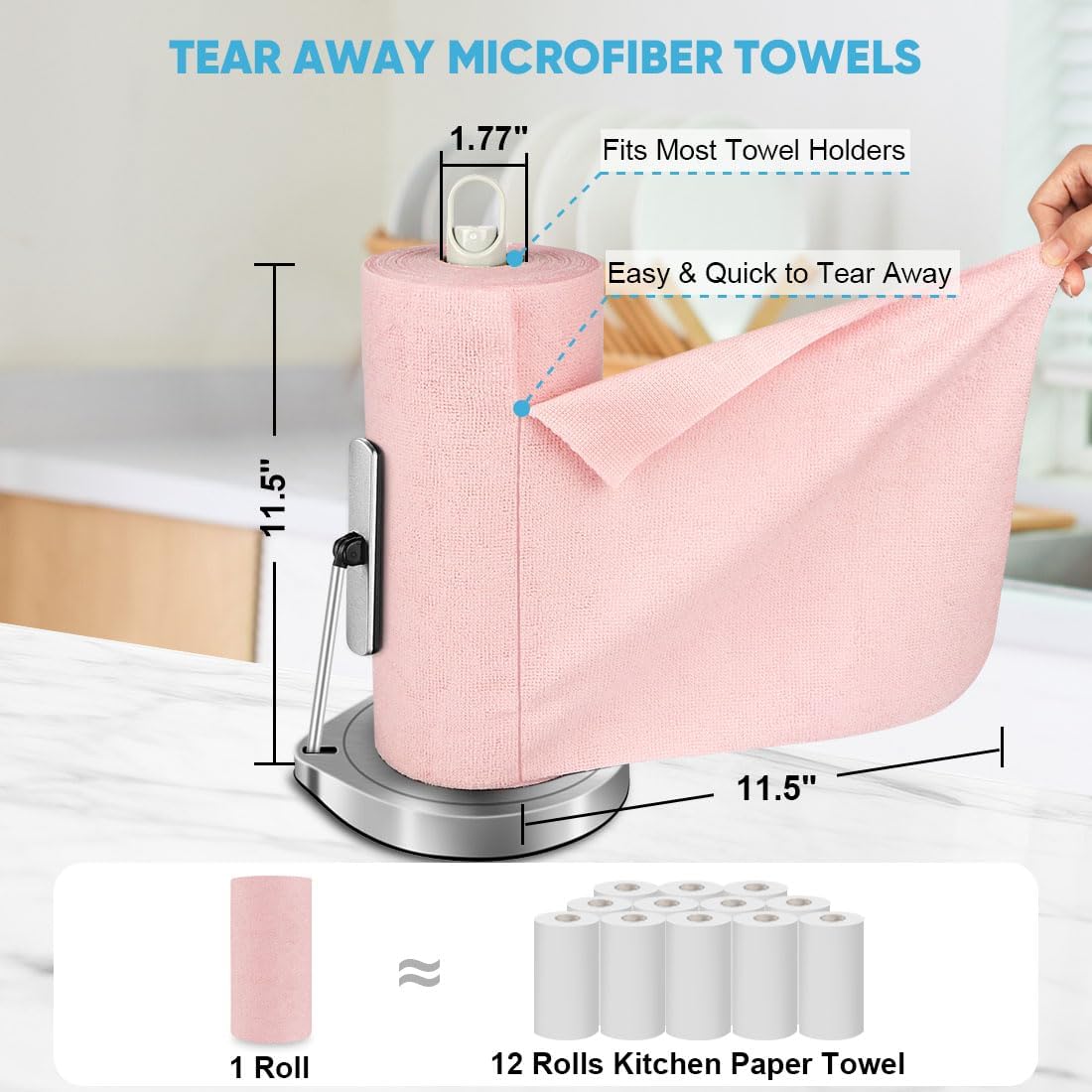AIDEA Microfiber Cleaning Cloth Roll, 50PK, Tear Away Reusable Paper Towels Pink, Commercial Shop Rags, Microfiber Towels for Cars, Lint Free Cleaning Rags for House, Kitchen, Garage Shop, 11.5"×11.5"
