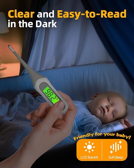 8 Seconds Digital Oral Thermometer for Adults and Kids, Accurate & Safe Baby Thermometer with Fever Alarm, 3 Backlits Display, Flexible Tip, Medical Basal Thermometer for Rectal, Underarm
