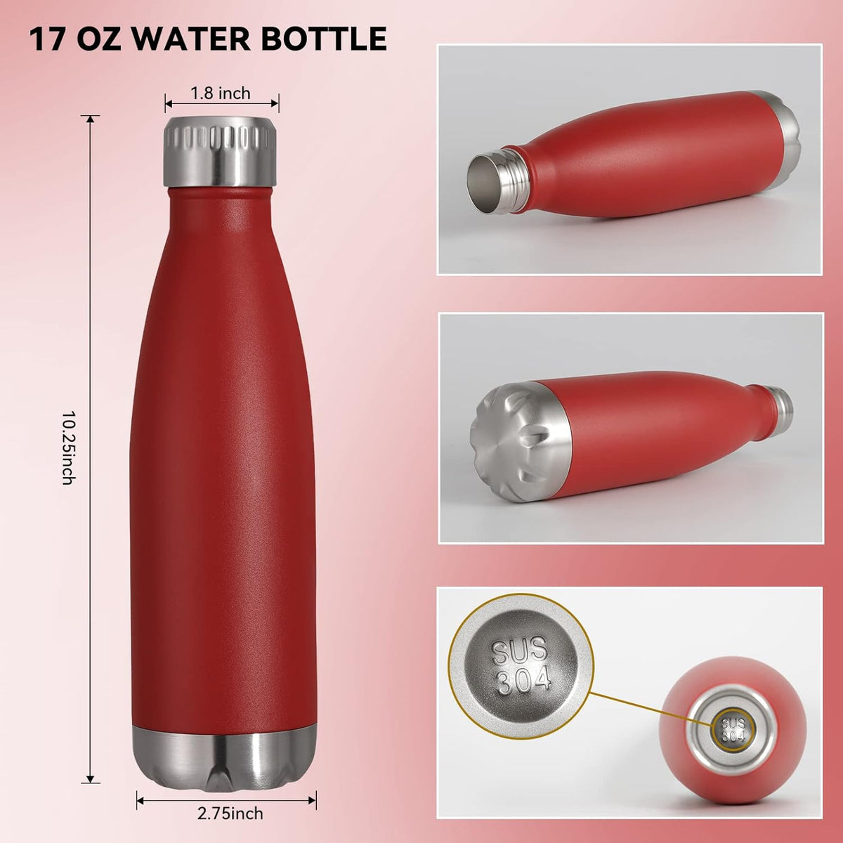 VEGOND 17oz Stainless Steel Water Bottles, Reusable Metal Sports Water Bottle Keeps Drink Hot and Cold, BPA Free Double Wall Vacuum Cola Shape Insulated Water Bottle for Camping Gym, 1 Pack