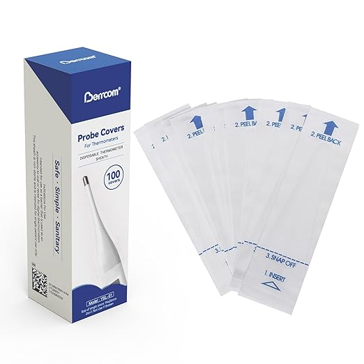 Berrcom Disposable Digital Thermometers Probe Covers Set of 100 Oral Rectal Thermometer Probe Cover Universal Thermometers Sleeves for Adult and Kids