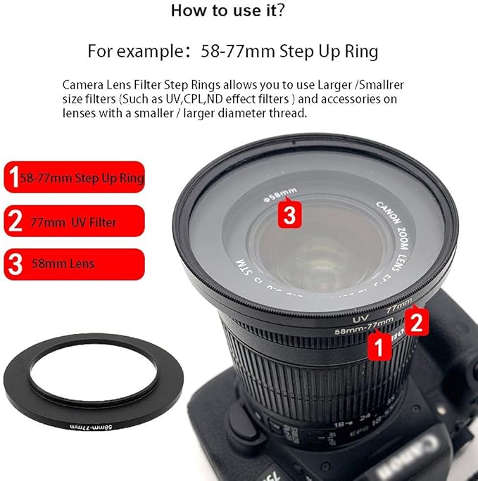 95 to 77mm Metal Step Rings, 95mm to 77mm Step Down Ring Filter Ring Adapter for 95mm Camera Lens & 77mm UV CPL ND Filters Hoods Caps LingoFoto