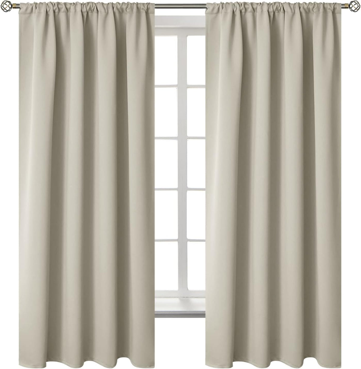 BGment Rod Pocket Blackout Curtains for Bedroom - Thermal Insulated Room Darkening Curtain for Living Room, Light Camel, 52 x 63 Inch, 2 Panels