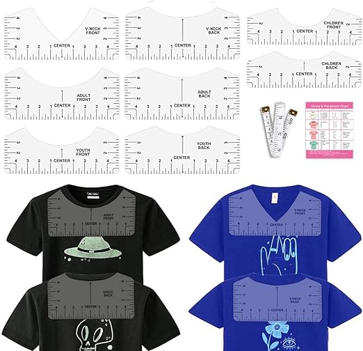 Vowlove Tshirt Ruler Guide for HTV Vinyl Heat Transfer Vinyl - T-Shirt Alignment Tool Shirt Centering Ruler Set Sublimation Blanks Accessories Tools Heat Press Tee Measurement Front Back