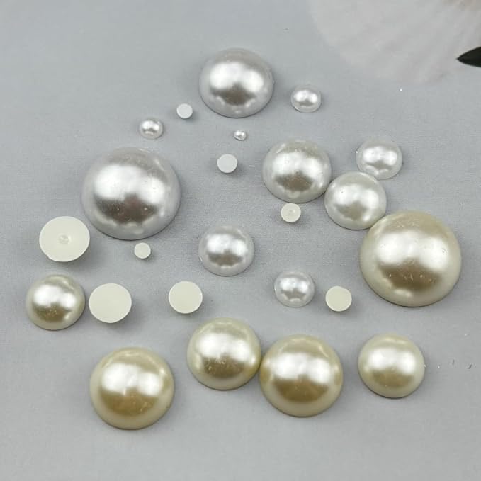 700pcs 10mm Half Pearls for Crafts Flatback Round Half Pearl Beads for Jewelry Making Nail Art Scrapbook Craft Wedding Dress Decoration(Ivory White)