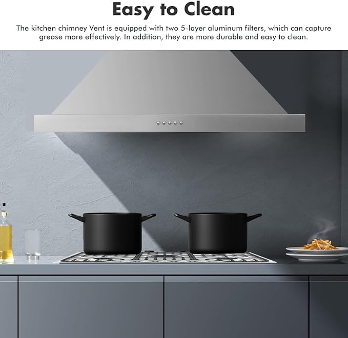 VAV Upgraded 48 inch Wall Mount Range Hood Vent Convertible Dual Motors 1500CFM Stainless Steel for Kitchen 4 Speed Exhaust Fan ETL listed (Upgraded Dual Motors)