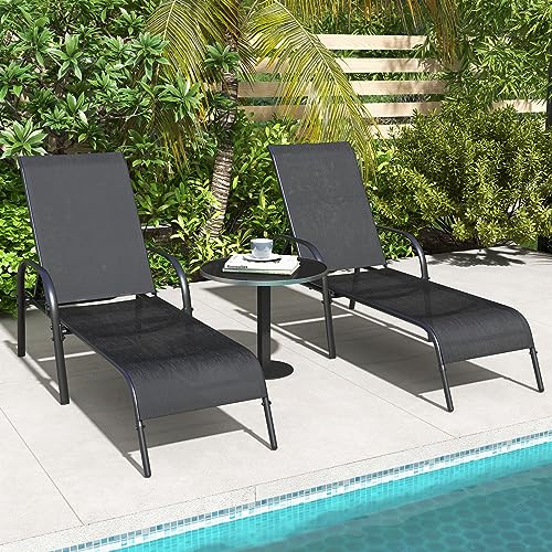 Giantex Patio Lounge Chair, Outdoor Chaise Lounge with 5 Adjustable Backrest, Sturdy Steel Frame, Sunbathing Recliner, Beach Chair, Tanning Chair for Outside, Yard, Balcony, Pool Chairs, Black - color: Black