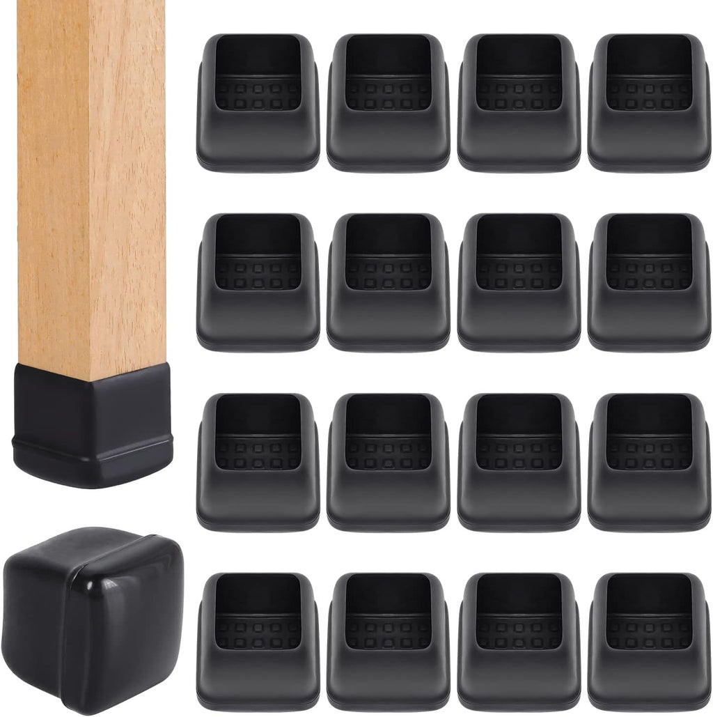 Ezprotekt 24 Pcs Black Chair Leg Sliders for Carpet, Square Chair Glides for Rug, Teflon Furniture Pads Leg Protectors Caps - for Dining Table, Bar Stool, End Table Legs (L Fit:1" - 1.4")
