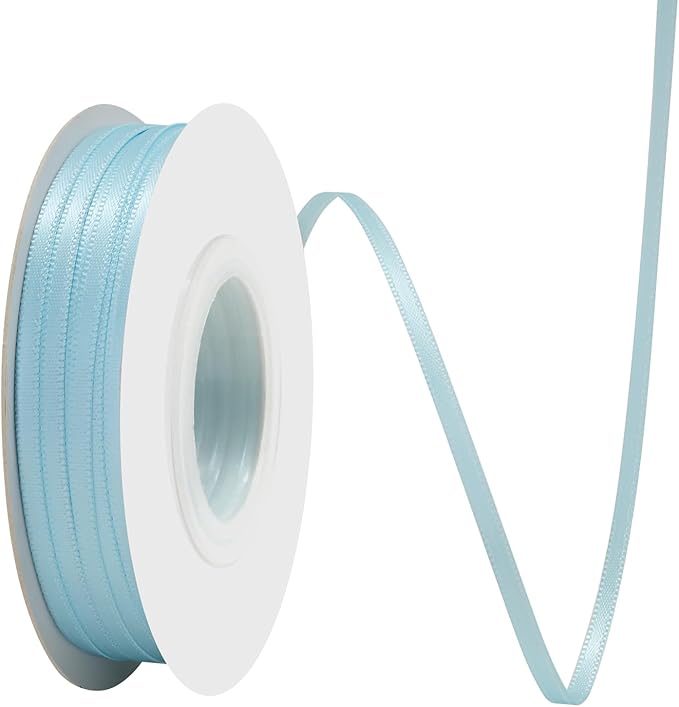 Lt.Blue Satin Ribbon 1/8" X 50 Yards Solid Color Double Faced Ribbons Perfect for Crafts Wedding Decor Bow Making Arts Sewing and More